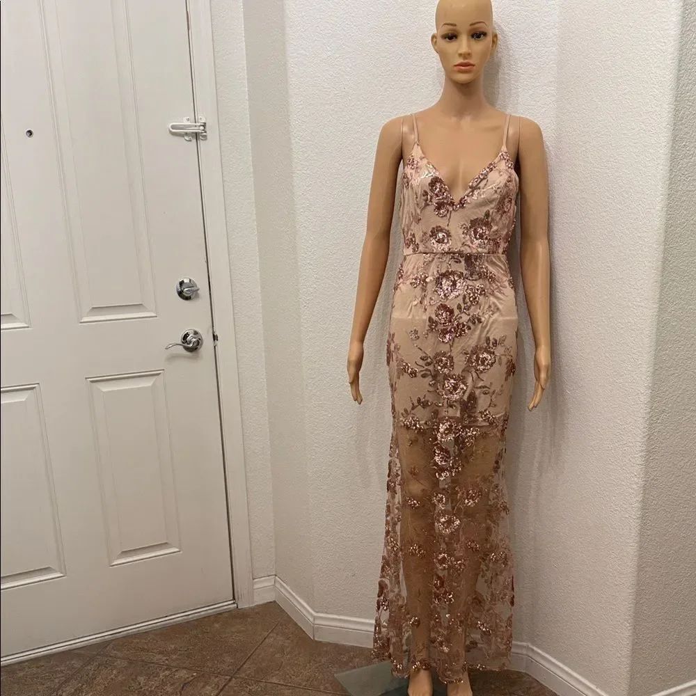 Fashion Nova Pink Honor Sequin Dress Floral Sequined Sheer Lace Adjustable Strap